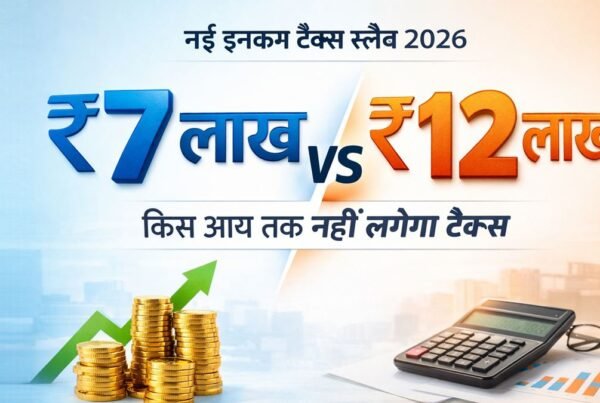 नई इनकम टैक्स स्लैब 2026 ग्राफिक जिसमें ₹7 लाख और ₹12 लाख की तुलना दिखाई गई है