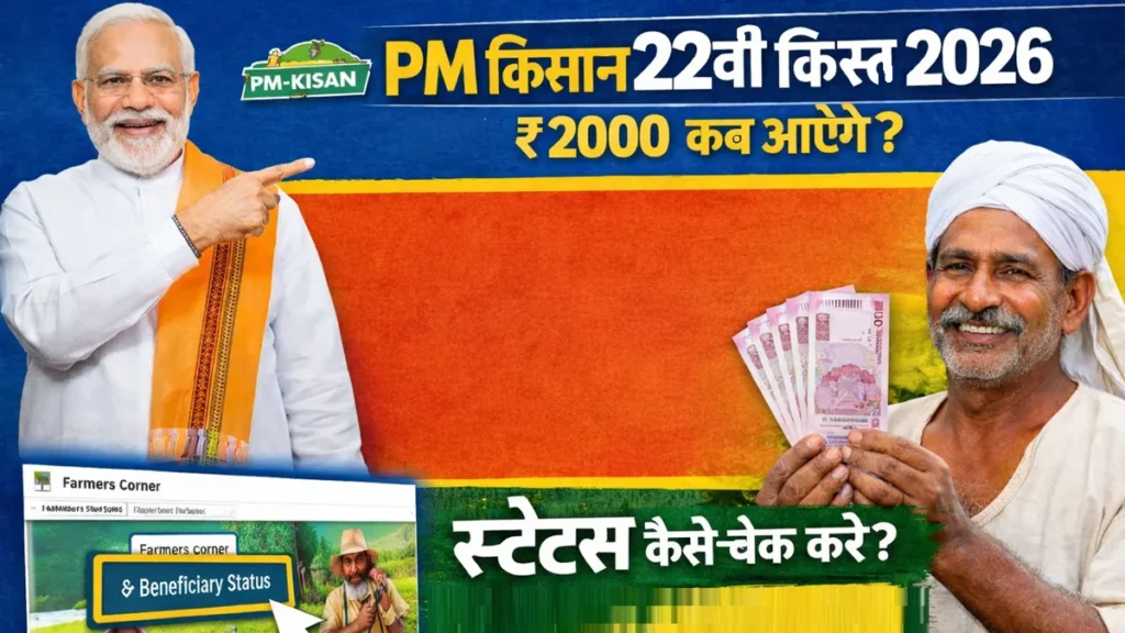 PM Kisan 22वीं किस्त 2026 स्टेटस कैसे चेक करें