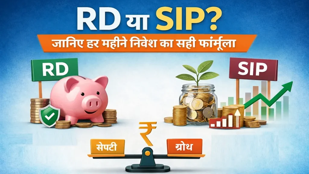RD या SIP तुलना इमेज – हर महीने निवेश का सही फॉर्मूला और सेफ्टी बनाम ग्रोथ की जानकारी