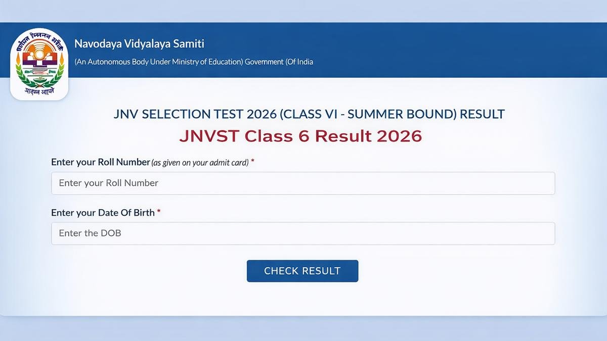 JNVST Class 6 Result 2026 check online Navodaya Vidyalaya Samiti result login page