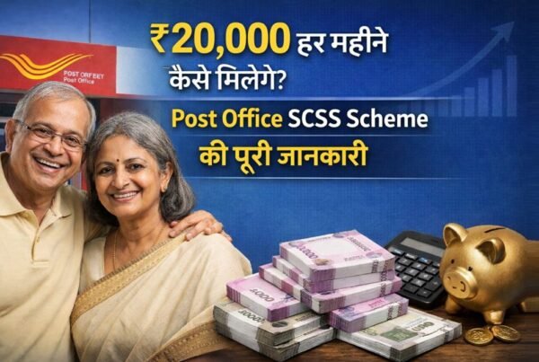 Post Office SCSS Scheme में ₹20,000 हर महीने इनकम का कैलकुलेशन दिखाती हुई इमेज