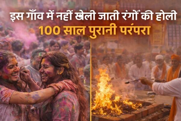 यूपी के गांव में एक ओर रंगों की होली खेलती महिलाएं और दूसरी ओर हवन करते ग्रामीण