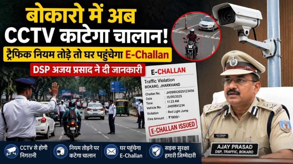 Promotional graphic about CCTV-based traffic enforcement in Bokaro