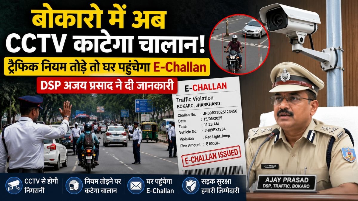 Promotional graphic about CCTV-based traffic enforcement in Bokaro