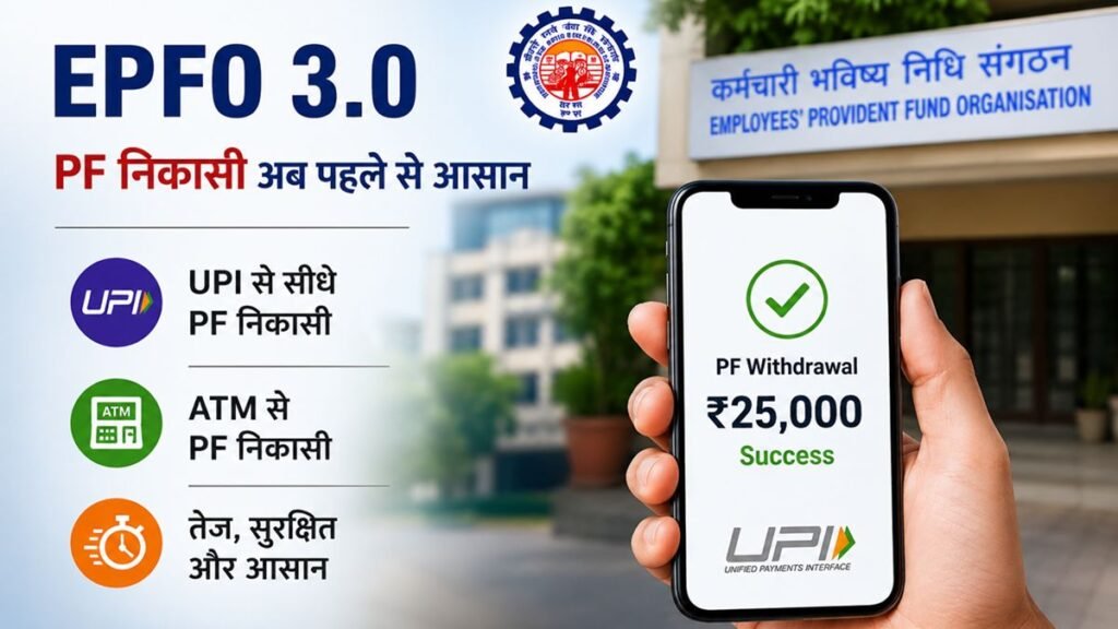 EPFO 3.0 update showing PF withdrawal through UPI and ATM facilities for employees in India