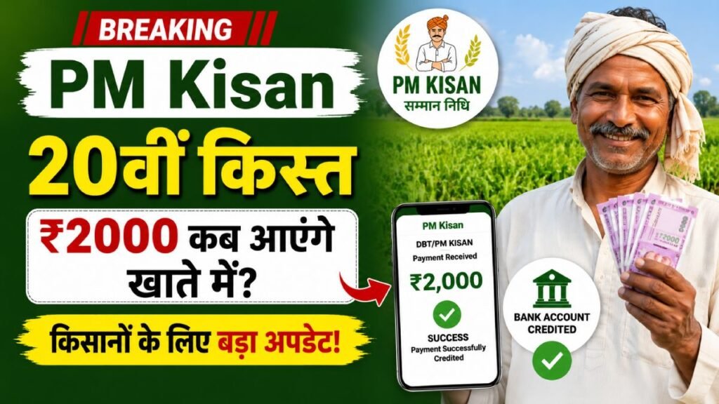PM Kisan 20th installment update showing ₹2000 payment date for farmers in 2026